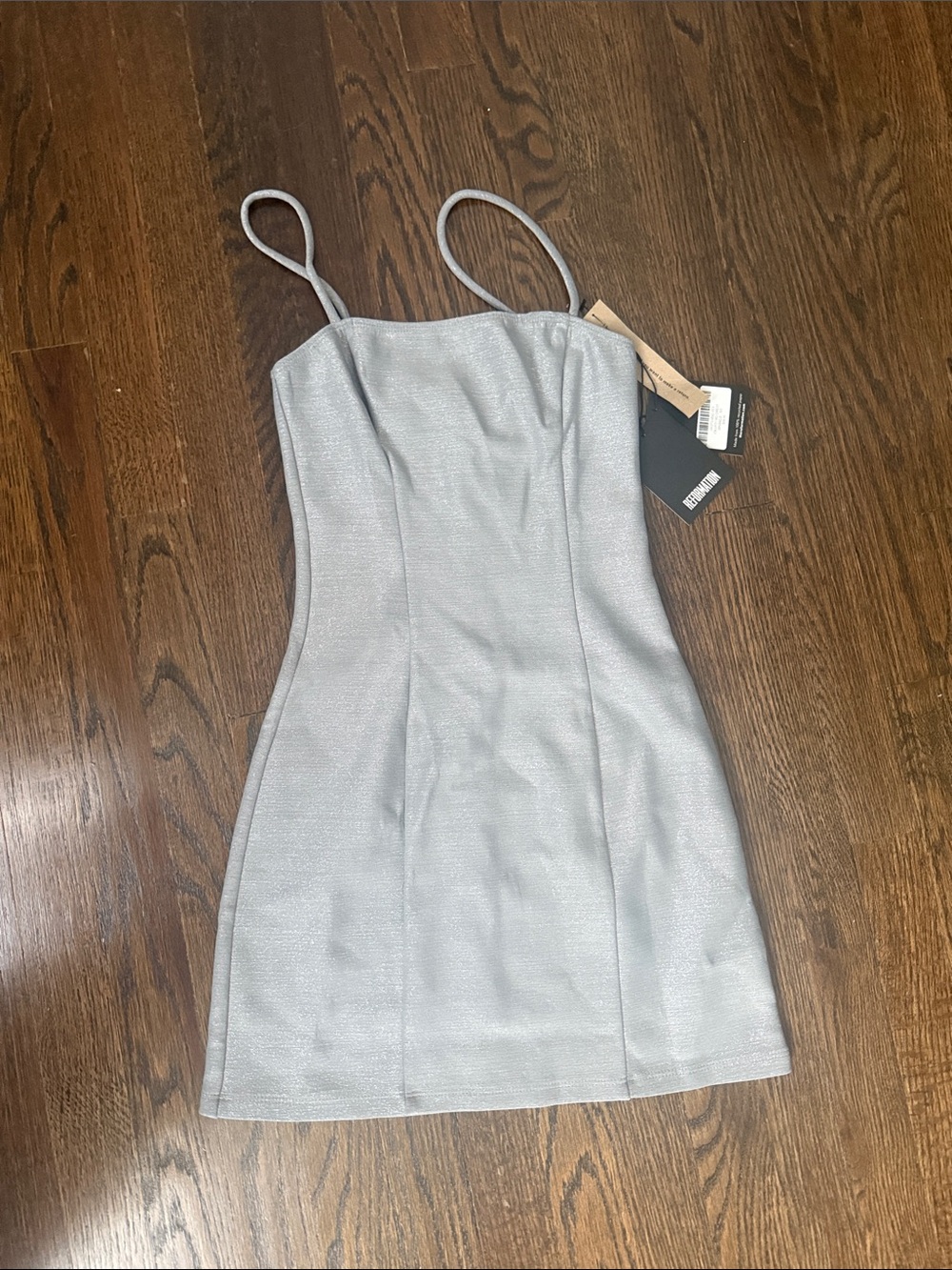 Reformation Silver Sparkle Crawford Spaghetti-Strap Mini Dress XS